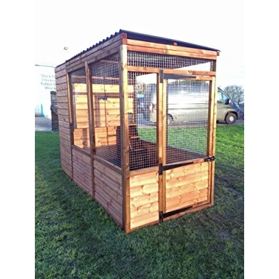 Image of 4wire Luxury Cat Run With raised Sleeping Box 4ft x 8ft (Black Waterproof Roof)