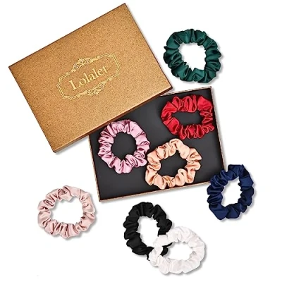 Image of Lolalet Hair Scrunchies Satin for Women, Soft Ties Scrunchy Cute Ponytail Holder Accessories with Elastic Bands Girls Thick Thin Curly 8 Pack, Style D