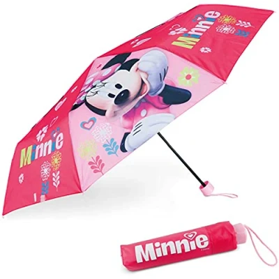 Image of BONNYCO Windproof Umbrella Kids Minnie Mouse Folding for Bag, Backpack or Travel Compact with Reinforced Structure Mini Girls Original Gifts