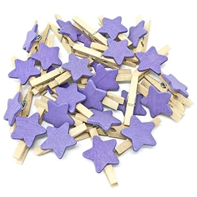 Image of 30mm Mini Clothes Pegs with 18mm Purple Stars Craft For Shabby Chic Wedding (10)