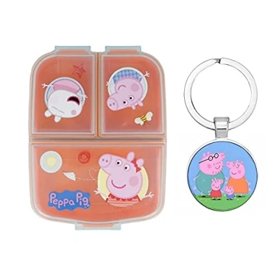 Image of Official Peppa, George, Pig Characters Sandwich Lunch Snack Box Multi Compartment Kids Children School Includes Keychain