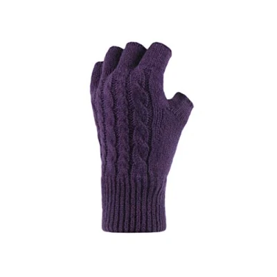 Image of HEAT HOLDERS Ladies Heatweaver Thermal Winter Warm Fingerless Gloves One Size (SOLID purple)