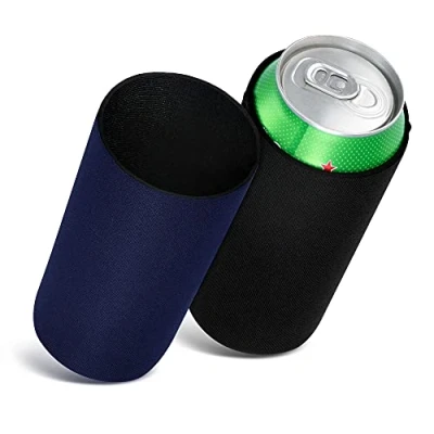 Image of kwmobile Set of 2 Neoprene Can Coolers Compatible with 500ml Keep Beer Soda Soft Drinks Cool Black/Dark Blue