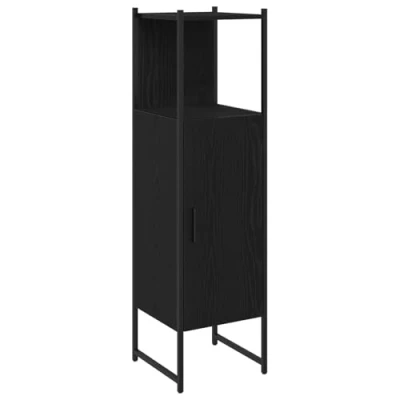 Image of vidaXL Black Oak Bathroom Cabinet Engineered Wood &amp; Metal 150 cm Modern Minimalist Vanity with Functional Storage Shelves