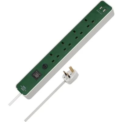Image of Brennenstuhl Extension Socket Ecolor with USB 4 Ways White/Green 1,5m H05VV F3G1,5 *GB*