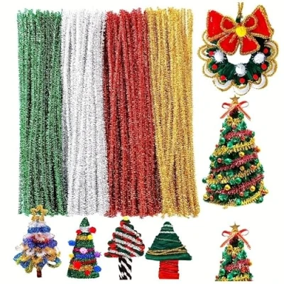 Image of 300 PCS Thick Pipe Cleaners Craft Supplies Yellow,Green,Brown Color Sunflower Chenille Stems for Art and Projects Creative DIY Decorations (Glitter color)