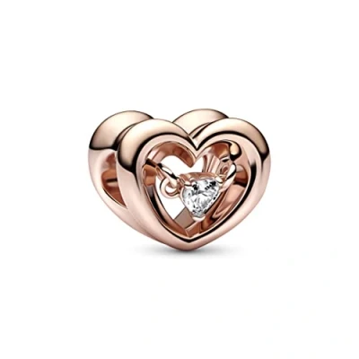 Image of Pandora Moments Open heart 14k rose gold plated charm with clear cubic zirconia