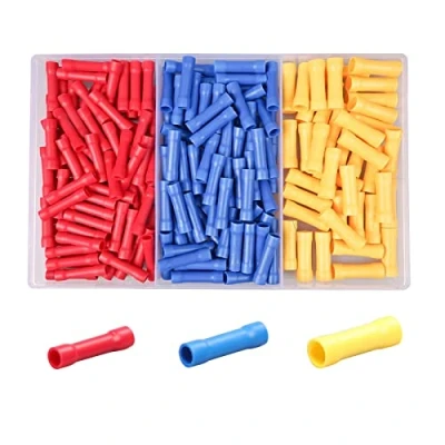 Image of SyiXute 200 Pcs Crimp Butt Connectors,Insulated Straight Wire Terminal Connectors,Electrical Connectors for Electrical udio Wiring Cables (Blue/Red/Yellow)