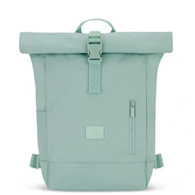 Image of Johnny Urban Backpack Womens &amp; Mens Green Robin Small Roll Top Rucksack with 12&quot; Laptop Compartment Back Casual Daypack Bag for Uni Office Work Water repellant