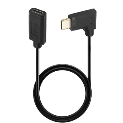Image of Kework 2ft USB C to Extension Cable, 90 Degree Angle Left &amp; Right Type Male Female Sync Charging Data Transfer Cord, 3A 10Gbps (Left 2ft)