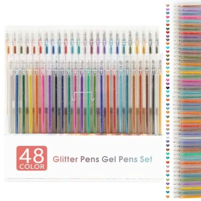 Image of OWill Glitter Pens Gel Set Kids, Colouring for Kids Adults, Coloring Pen Glitter, Coloured Writing Books Cards Journaling Crafting Drawing (48pcs)