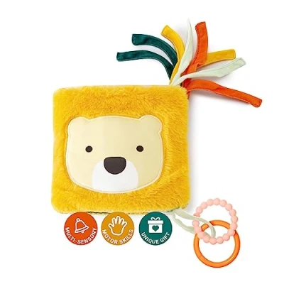Image of Little Big Friends Soft Activity Book 2 in 1 Multipurpose Developmental Toy Easily Attaches to Crib Teething Ring Jungle