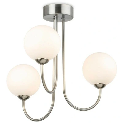 Image of Lyndon 3 Light Globe Flush Fitting Brushed Steel with Opal White Glass