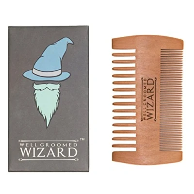 Image of Well Groomed Wizard Wooden Beard Comb for Men, double sided Anti static Grooming