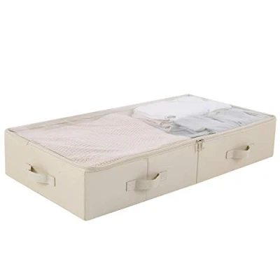 Image of Spacious Visible Lidded Under bed Storage Bins for Shoes, Blankets, Sheets organized, Easy to Assembly, Beige