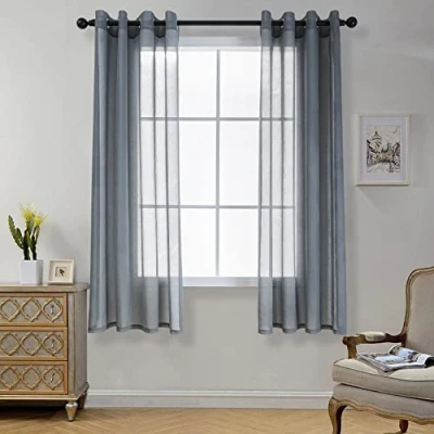 Image of CUCRAF Grey Voile Curtains Faux Linen Look Semi Transparent Net with Eyelet, Sheer Curtain for Bedroom, Living Room 55x72Inch Drop, 2 Panels,Grey