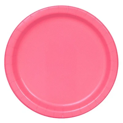 Image of Solid Hot Pink Round Paper Dinner Plates (22cm) 8 Count Sturdy &amp; Elegant for Parties and Events