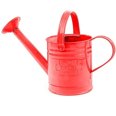 Image of Bigjigs Toys Red Children&#039;s Watering Can with Fixed Spout, Top &amp; Side Handle Sturdy Kids Can, Quality Gardening Tools Childrens Sets, Outdoor