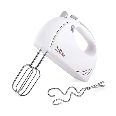 Image of KitchenPerfected 200w Hand Whisk 5 Speed Selection Turbo Function 2 Beater Attachments Hook Eject Button White E5433WH
