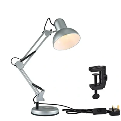 Image of TEKLED® LED Desk Lamp Adjustable Swing Arm Replaceable E27 Edison Screw Bulb Holder Flexible Table Clamp for Bedside Reading Office Work Architects Students (Swing Silver)