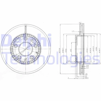 Image of G25Y3325XA, GF3Y3325X, GF3Y3325XA Brake disc DELPHI BG3724 273mm 24mm 5 Vented Oiled Untreated MAZDA: 6 Saloon, Hatchback, 323 F