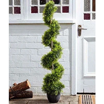Image of Garden Mile Artificial Topiary Twirl Obelisk Tree, Stylish Plant, Faux Twirled Shrubbery for your Garden, Outdoors, Patio, Lounge or Conservatory (Cypress Twirl)