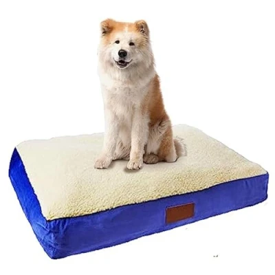 Image of Ellie Bo Medium Memory Foam Dog Bed for 30 inch Cage/Crate Blue Faux Suede/Sheepskin