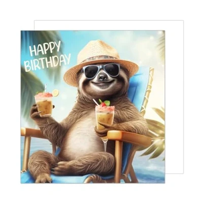 Image of Edition Seidel Premium Square Birthday Card with Envelope Greeting Happy For Him or Her Female Male Mum Dad Grandpa Grandma Colleague Friend Sloth (GQ165 SW024)