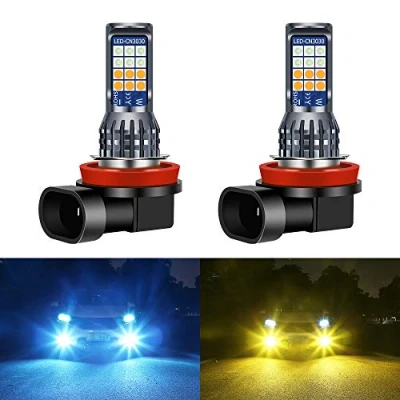 Image of Yifengshun 2pcs H9 H8 H11 LED Fog Light Bulb,Yellow&amp;Iceblue Front Lights with 24SMD 3030 Chips for Daytime Running DRL 12V