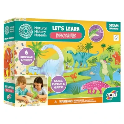 Image of Galt Natural History Museum, Let&#039;s Learn Dinosaurs 6 Dino Projects &amp; Fact Activity Cards Fun Educational Arts Crafts Kit for Kids STEAM Learning Games Puzzles Children, Ages 4 Years Plus