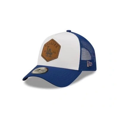 Image of New Era Trucker Cap Los Angeles Dodgers MLB Baseball Patch mesh LA hat Adjustable White Blue