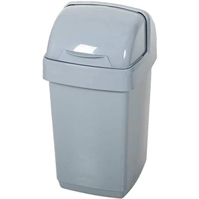 Image of Addis 518460 Eco 100% Recycled Plastic Bathroom Kitchen Waste Roll Top Bin, 10 Litre, Light Grey