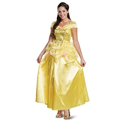 Image of DISGUISE 67282N Belle, Official Disney Princess Beauty Costume Dress Beuty and the Beast Adult Sized, Yellow, S