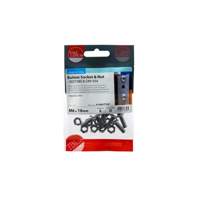 Image of 7x TIMCO Socket Screws &amp; Hex Nuts Button Stainless Steel 616BUTSSP Pack of 8