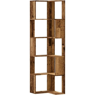 Image of vidaXL Corner Bookcase 5 Tier Old Wood 50x50x179 cm Engineered