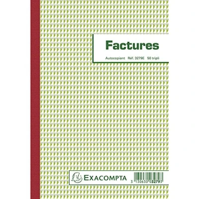 Image of Exacompta Ref. 3279AE 1 Manifold INVOICES with VAT mention 50 numbered carbonless sheets in 3 copies (1 original + 2 copies) size 210 x 148 mm made France