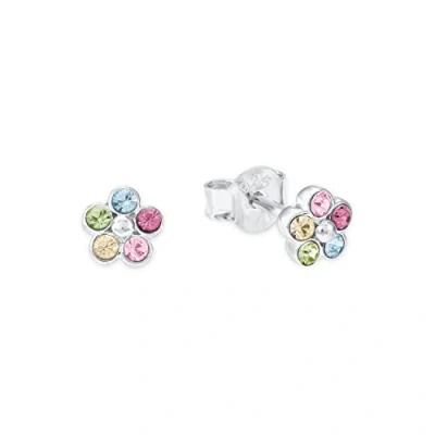 Image of Amor stud earrings 925 sterling silver girl children earrings, with crystal, 0.5 cm, silver, flower, Comes in jewelry gift box, 2021266