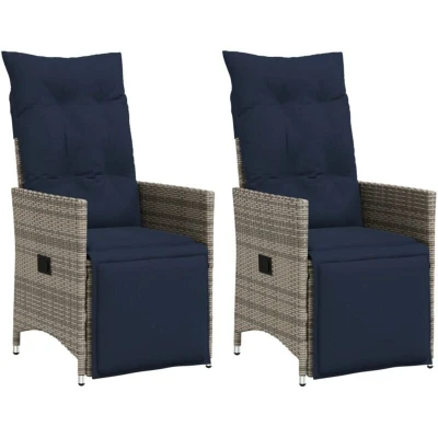 Image of vidaXL Reclining Garden Chairs 2 pcs with Cushions Grey Poly Rattan