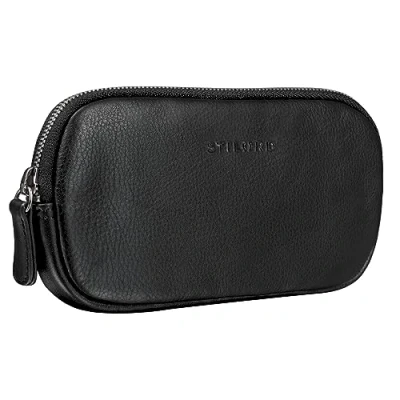 Image of STILORD &#039;Mike&#039; Small Leather Pouch Vintage for Men Women Ideal as Pencil Case Cosmetic Bag Coin Purse Key Organizer in Genuine Leather, Colour:Black
