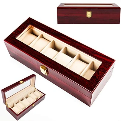 Image of Walgreen® Watch Display Storage Box Jewelry Collection Case Organiser Holder Wooden (6 Grids)