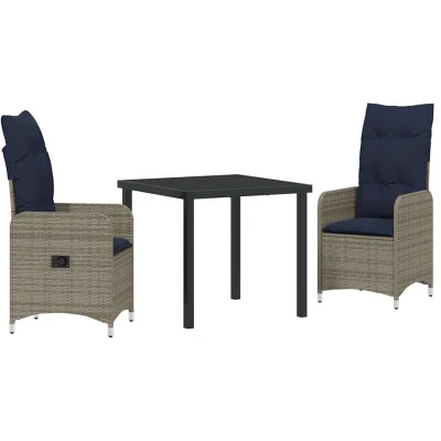 Image of vidaXL Garden Dining Set 3 pcs Grey Poly Rattan