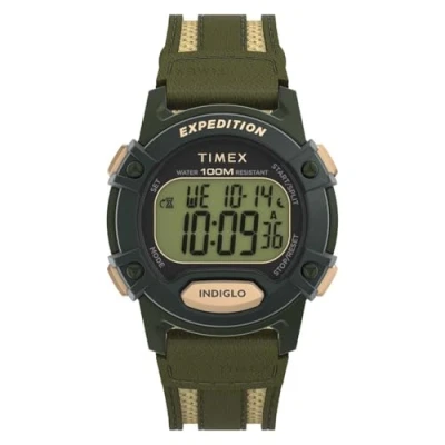 Image of Timex Men&#039;s Expedition CAT5 41mm Watch, Green Leather Strap Digital Dial Case