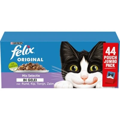 Image of Felix Mix Selection in Jelly Cat Food, Wet Food Bag with Beef, Chicken, Salmon &amp; Tuna, 44 x 85 g (44 Bags; 3.7 kg)