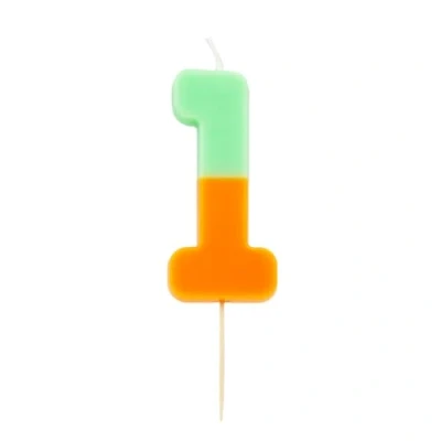 Image of Talking Tables Orange and Green Number 1 Candle for Cakes Colourful Birthday Cake Topper Decorations Kids 1st Party, 18th, 21st, Boys, Girls, Anniversary, Milestone