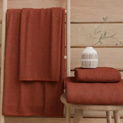Image of PETTI Artigiani Italiani 100% Cotton Terry Bath Towels, 2+2 Towel Set, 4 Pieces 2 Face Towels and Hand Terra Cotta