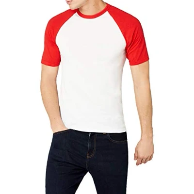 Image of Fruit of the Loom Men&#039;s Baseball Classic Long Sleeve T Shirt, White/Red, X Large