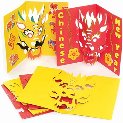 Image of Baker Ross Chinese Dragon Pop Out Cards Pack of 10, New Year Crafts for Kids (FC127)