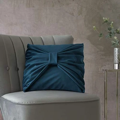 Image of Catherine Lansfield Velvet Bow 43X43 cm Filled Cushion Teal