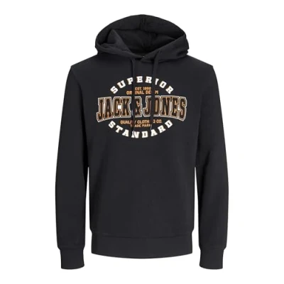 Image of JACK &amp; JONES PLUS Men&#039;s Jjelogo Sweat Hood 2 Col 24/25 Noos Pls Sweatshirt, Black, XXXXXL
