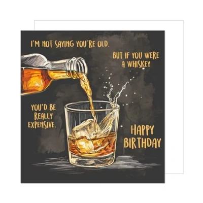 Image of Edition Seidel Premium Square Birthday Card with Envelope Greeting Happy For Him or Her Male Dad Son Grandpa Colleague Friend Whiskey (GQ187 SW024)